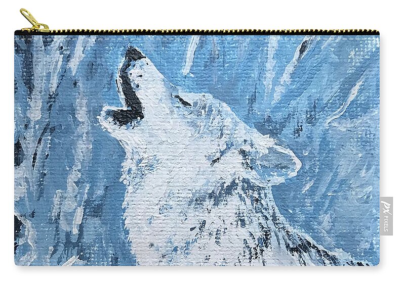 Wolf Carry-all Pouch featuring the painting Wolf of the Tetons by ML McCormick