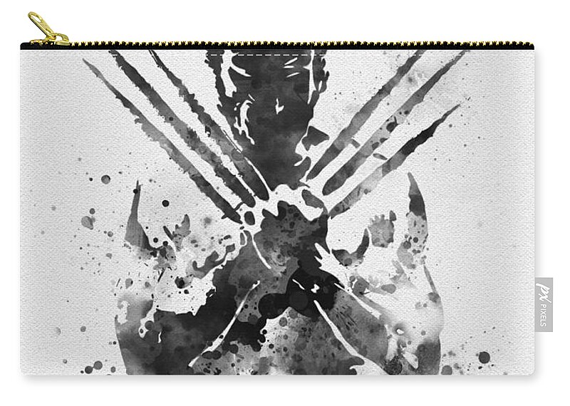 Wolverine Zip Pouch featuring the mixed media Wolverine by My Inspiration