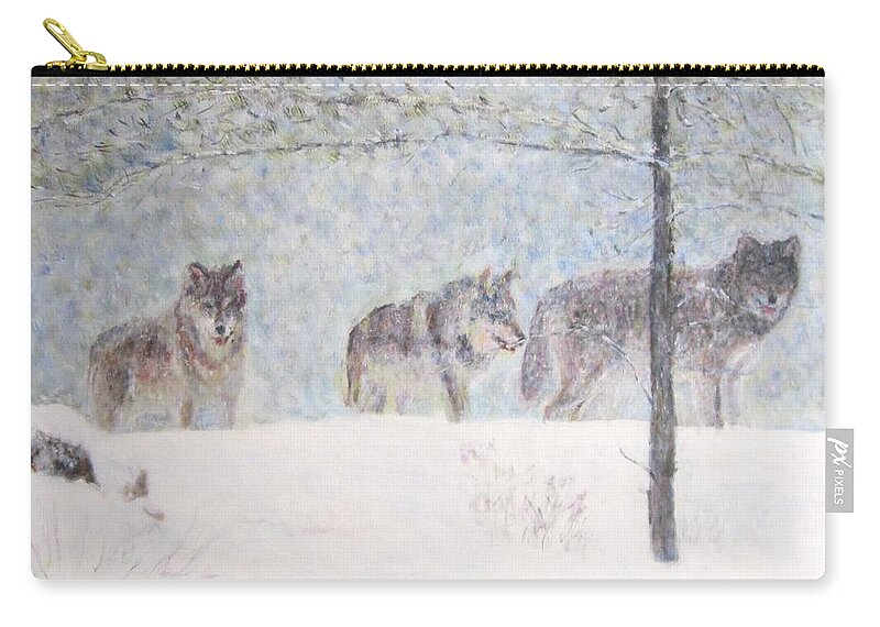 Impressionism Zip Pouch featuring the painting Wolves of the Wilderness by Glenda Crigger