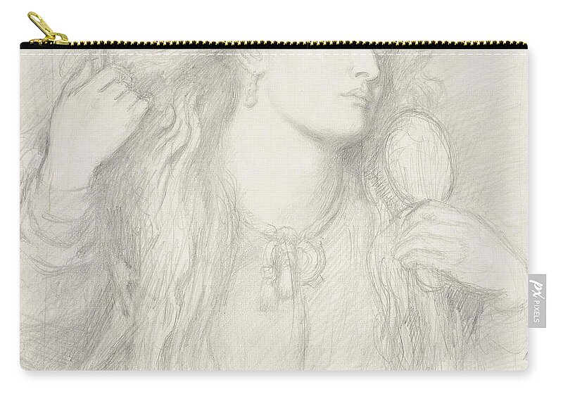 Dante Gabriel Rossetti Zip Pouch featuring the drawing Woman Combing Her Hair, Fanny Cornforth by Dante Gabriel Rossetti
