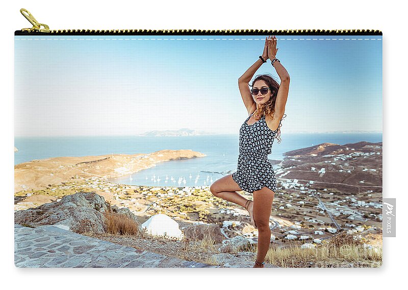 Activity Zip Pouch featuring the photograph Woman doing yoga outdoors by Anna Om