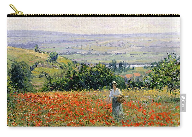 Woman In A Poppy Field (oil On Canvas) By Leon Giran-max (c.1870-1927) Zip Pouch featuring the painting Woman in a Poppy Field by Leon Giran Max