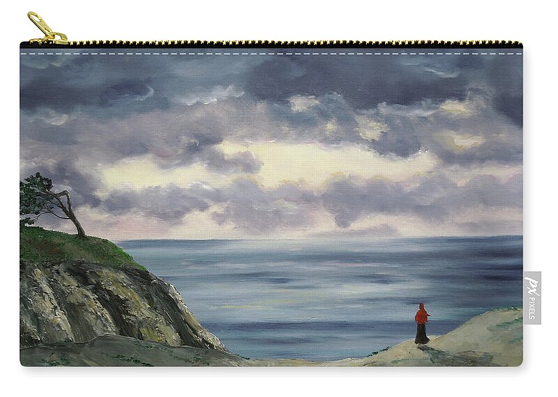 California Zip Pouch featuring the painting Woman in a Red Shawl by Laura Iverson