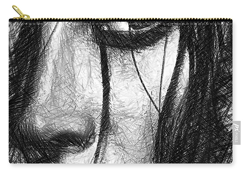 Female Zip Pouch featuring the digital art Woman Sketch in Black and White by Rafael Salazar