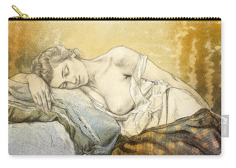Charles Maurin Zip Pouch featuring the drawing Woman Sleeping by Charles Maurin