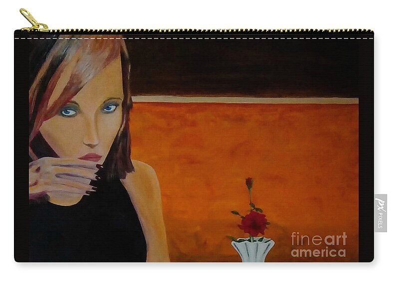 Woman Waiting Zip Pouch featuring the painting Woman Waiting by Richard Wandell