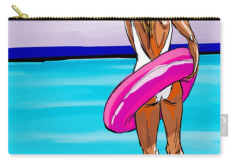 Beach Zip Pouch featuring the digital art Woman With A Float by Michael Kallstrom