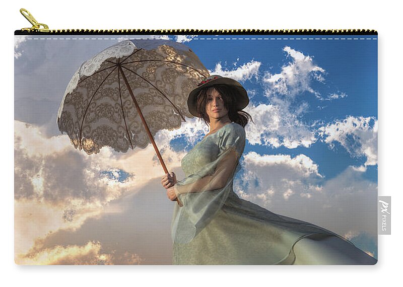 Woman With A Parasol Zip Pouch featuring the digital art Woman With A Parasol by Daniel Eskridge