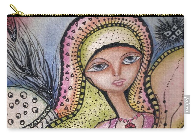 Woman Zip Pouch featuring the mixed media Woman with large eyes by Prerna Poojara