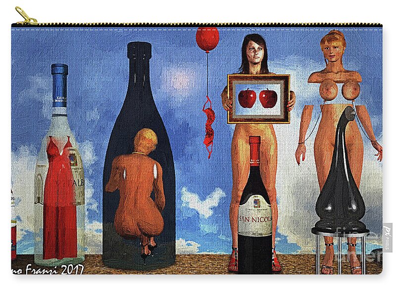 Surrealism. Zip Pouch featuring the digital art Women in the bottle - surrealism - by Silvano Franzi