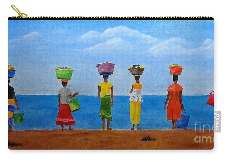 Women Zip Pouch featuring the painting Women of Africa by Bev Conover