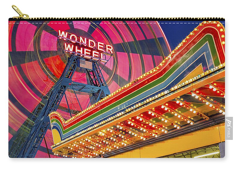 Wonder Wheel Zip Pouch featuring the photograph Wonder Wheel At Coney Island by Susan Candelario