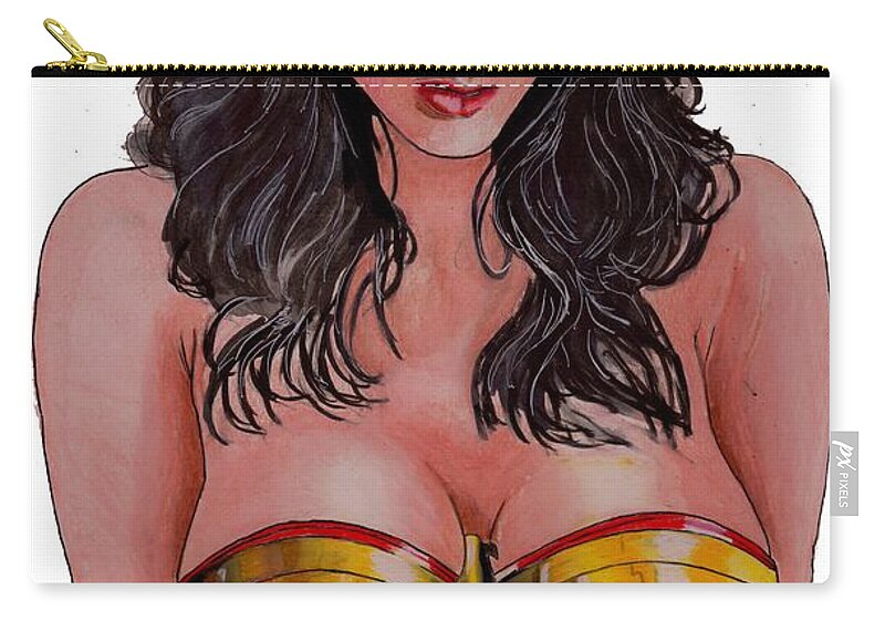 Wonder Zip Pouch featuring the drawing Wonder Woman 3 by Bill Richards