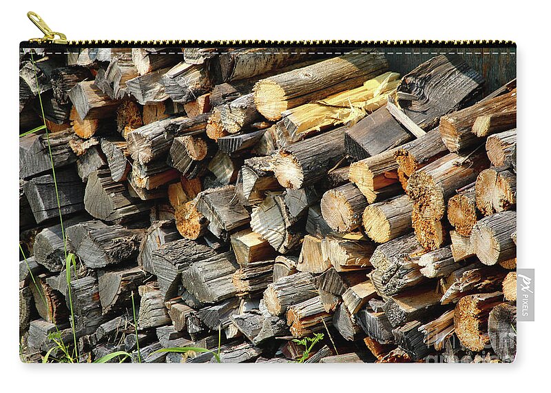 Wood Pile Zip Pouch featuring the photograph Wood Pile by Ann E Robson