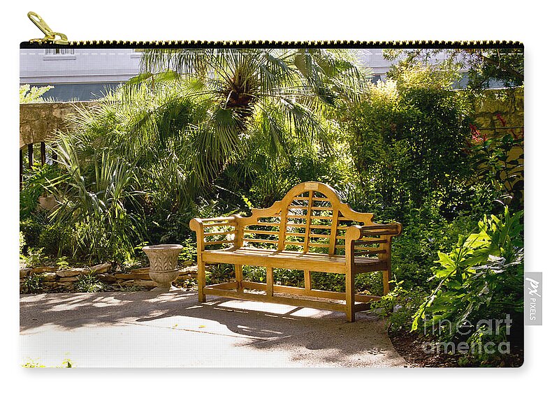 Bench Zip Pouch featuring the photograph Wooden Bench in Alamo by Elena Perelman