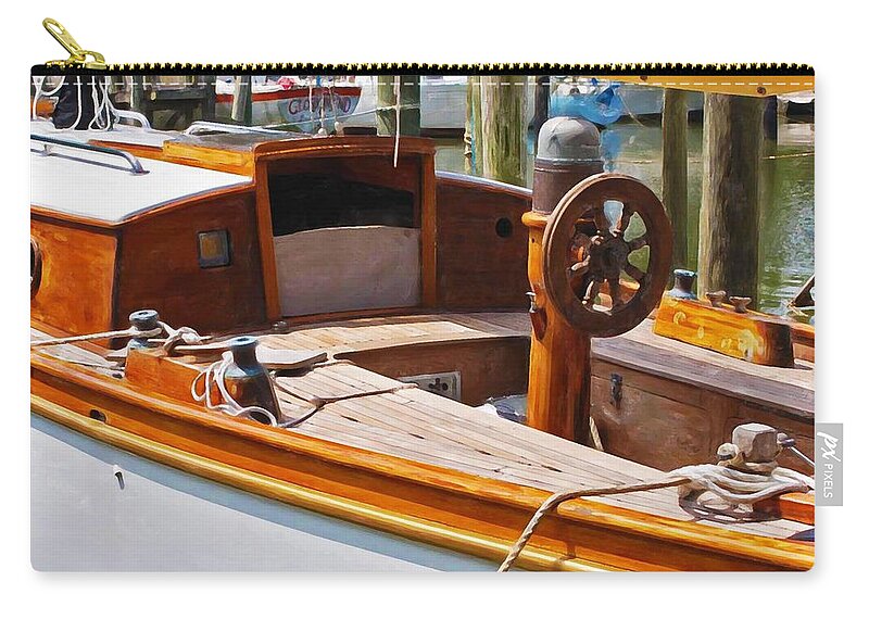 Wooden Boat Zip Pouch featuring the painting Wooden Boat by Michael Thomas