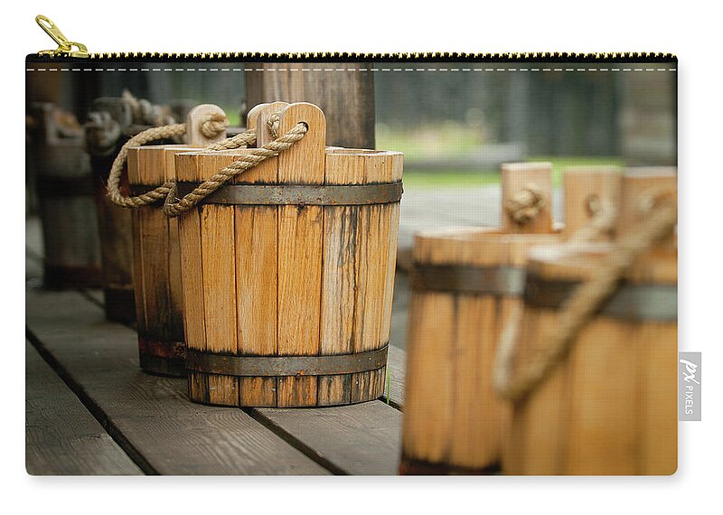 Wooden Bucket Carry-all Pouch featuring the photograph Wooden Buckets by Rich S