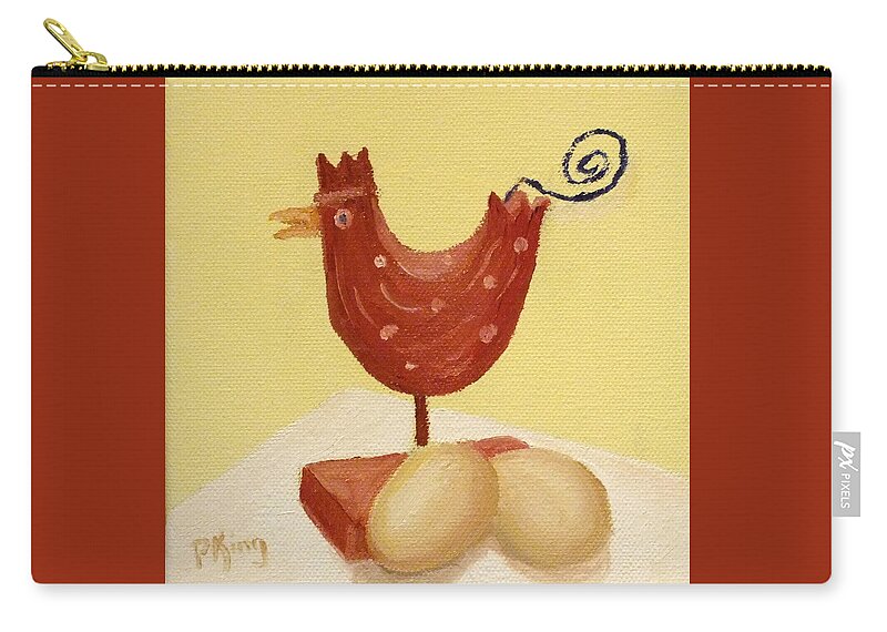 Kitchen Zip Pouch featuring the painting Wooden Chicken and 2 Brown Eggs by Peggy King