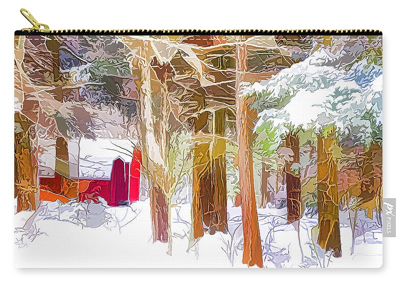 Shed Zip Pouch featuring the painting Wooden shed in winter by Jeelan Clark