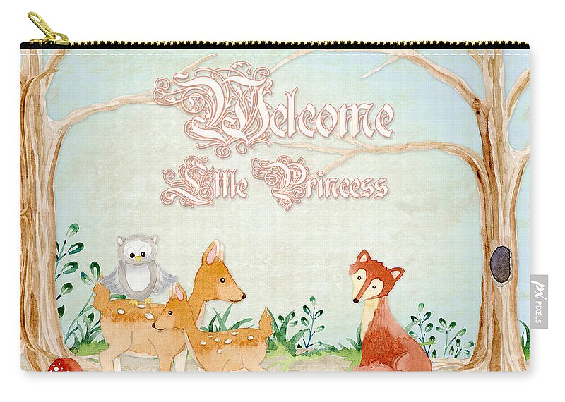 Woodchuck Zip Pouch featuring the painting Woodland Fairy Tale - Welcome Little Princess by Audrey Jeanne Roberts