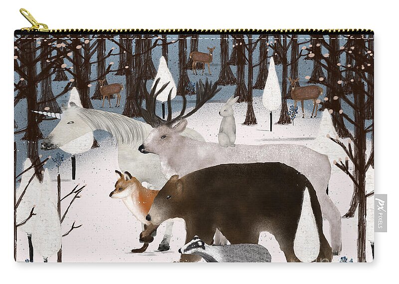 Woodland Animals Zip Pouch featuring the painting Woodland Nature by Bri Buckley