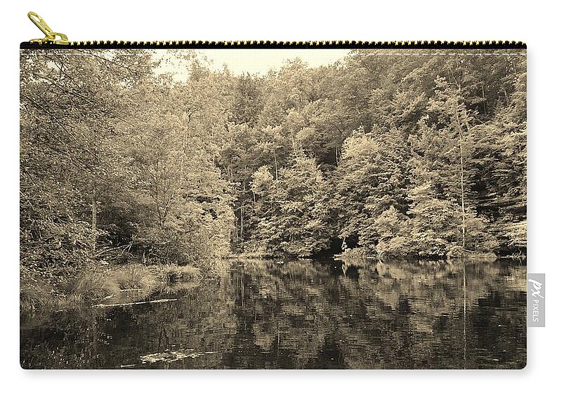 Lake Carry-all Pouch featuring the photograph Woods Along the Lake Sepia by Stacie Siemsen