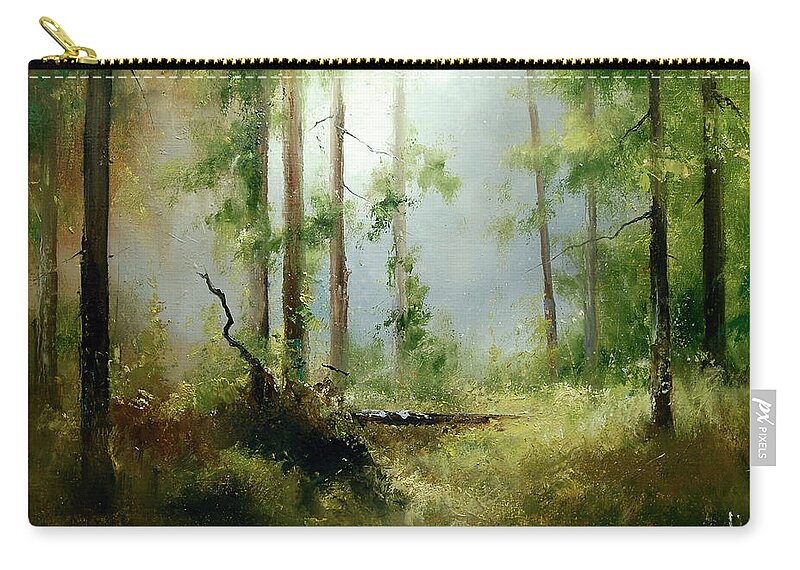 Russian Artists New Wave Zip Pouch featuring the painting Woods Fairytale by Igor Medvedev