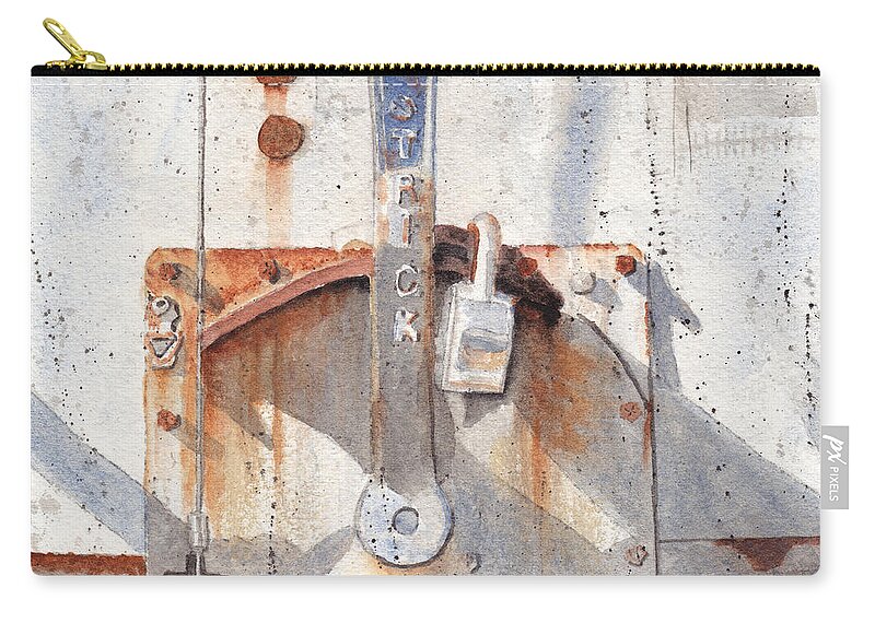 Semi Zip Pouch featuring the painting Work Trailer Lock Number One by Ken Powers