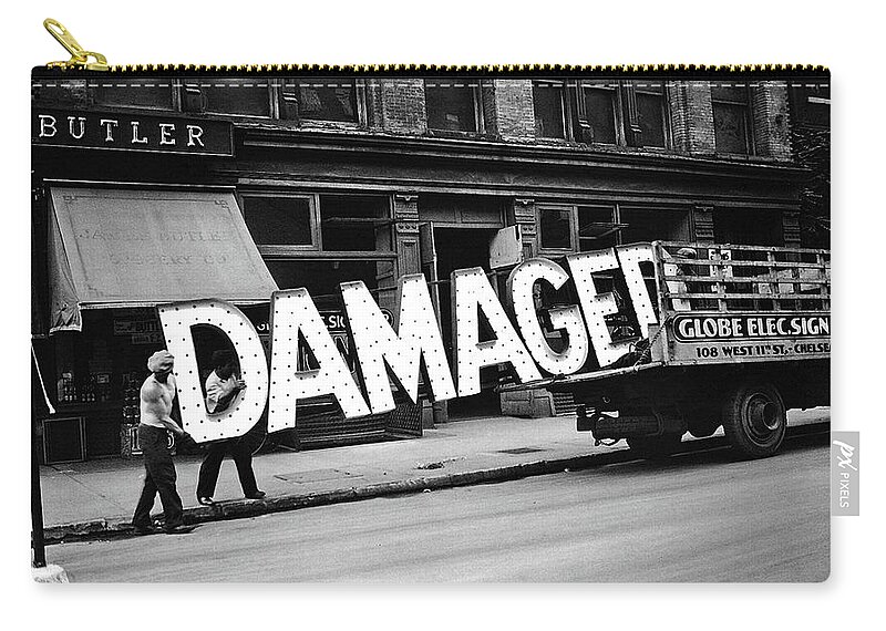 Workmen Hauling Damaged Sign Walker Evans Photo New York City 1930 Color Added 2008 Zip Pouch featuring the photograph Workmen hauling damaged sign Walker Evans photo New York City 1930 color added 2008 by David Lee Guss
