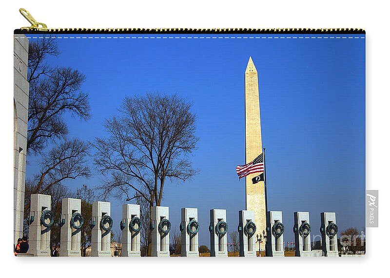 Clay Zip Pouch featuring the photograph World War II Memorial and Washington Monument by Clayton Bruster