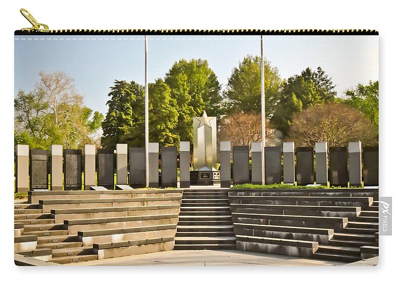 World War Ii Memorial Zip Pouch featuring the photograph World War II Memorial with Flags - Annapolis Maryland by Kerri Farley