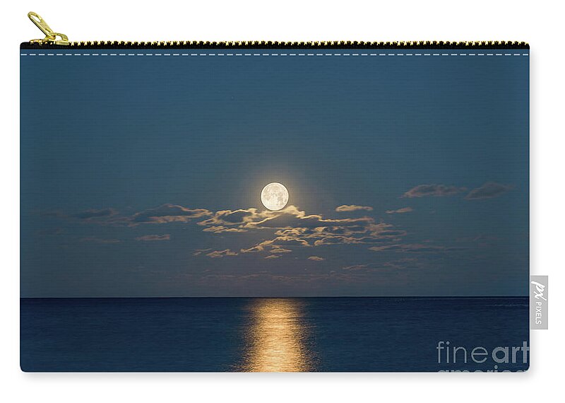 Atlantic Ocean Zip Pouch featuring the photograph Worm Moon Over The Atlantic by Michael Ver Sprill