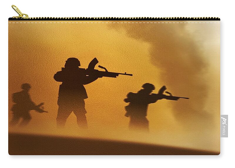 Ww2 Zip Pouch featuring the digital art WW2 British Soldiers on the attack by John Wills