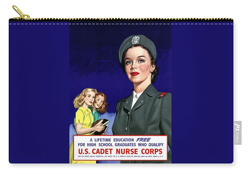 Nursing Zip Pouch featuring the painting WW2 US Cadet Nurse Corps by War Is Hell Store