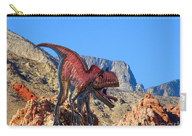 Dinosaur Art Zip Pouch featuring the mixed media Xuanhanosarus In The Desert by Frank Wilson