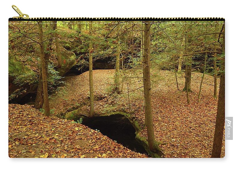 Yahoo Falls Zip Pouch featuring the photograph Yahoo Falls Park Arch by Stacie Siemsen