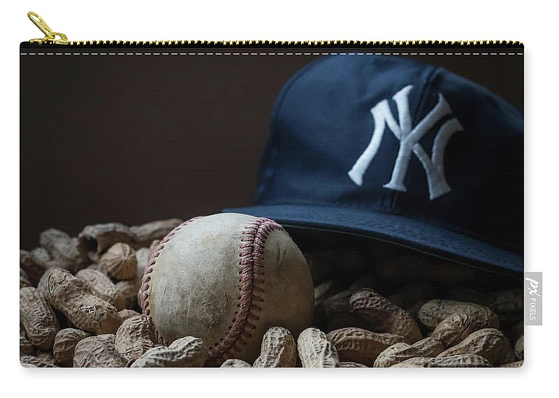 Terrydphotography Zip Pouch featuring the photograph Yankee Cap Baseball and Peanuts by Terry DeLuco