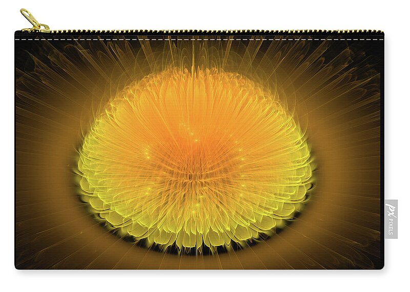 Yellow Zip Pouch featuring the digital art Yellow and orange glowing Fractal Flower by Matthias Hauser