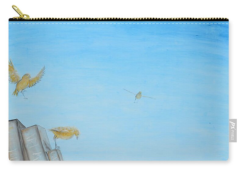 Canaries Zip Pouch featuring the painting Yellow Birds in the Blue3 by Nik Helbig