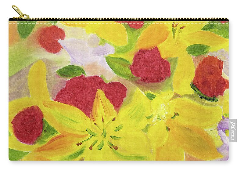 Yellow Flowers Zip Pouch featuring the painting Radiance by Meryl Goudey