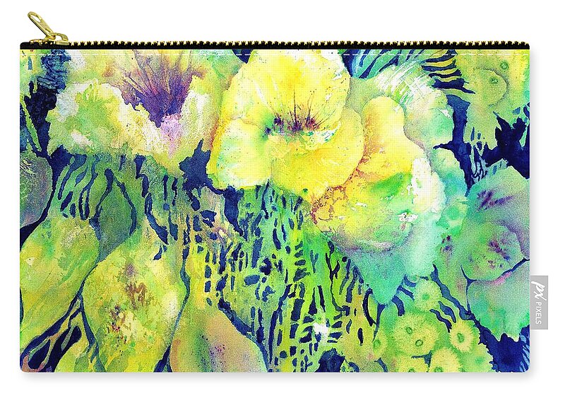 Abstract Flowers Zip Pouch featuring the painting Yellow Flower Potpourri by Sabina Von Arx