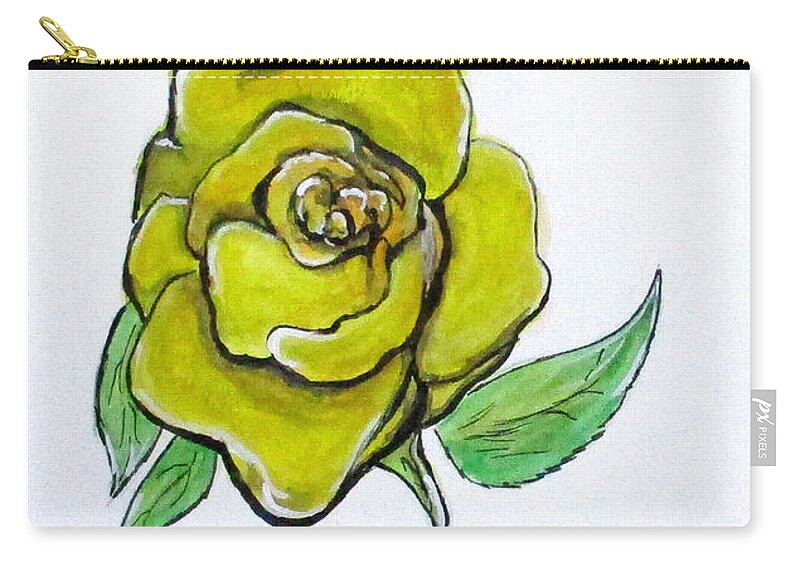 Flowers Zip Pouch featuring the painting Yellow-Green Rose by Clyde J Kell