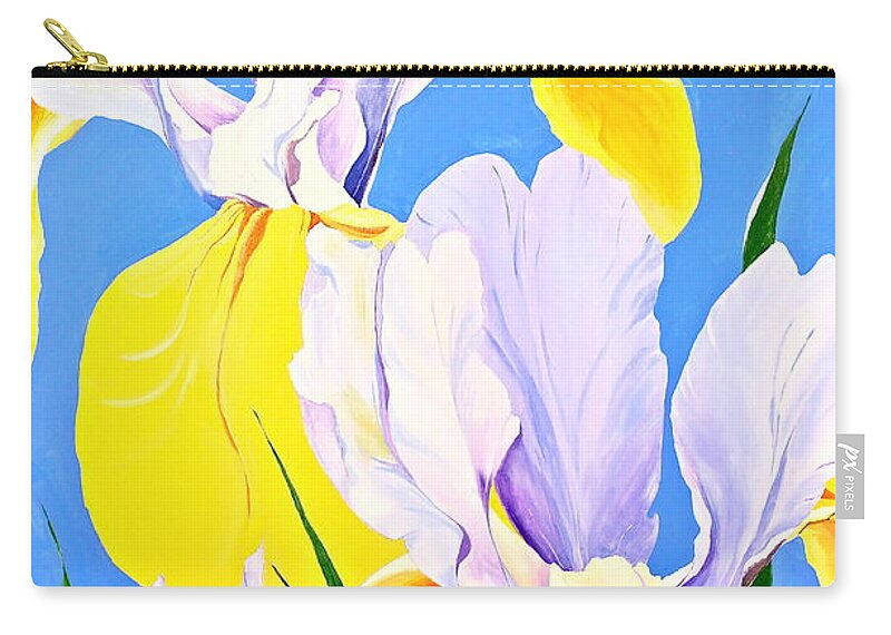 Acrylic Painting Zip Pouch featuring the painting Yellow Irises-Posthumously presented paintings of Sachi Spohn by Cliff Spohn