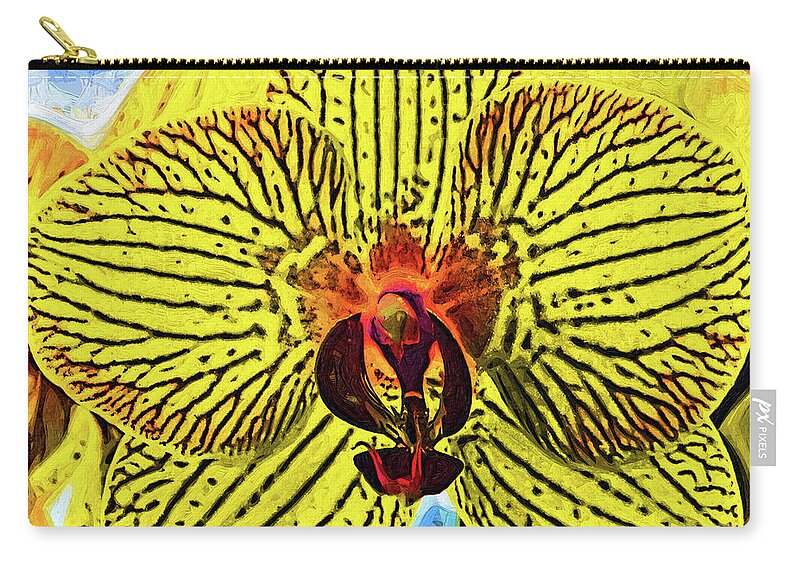 Flowers Zip Pouch featuring the digital art Yellow Orchid Bloom In Fauvism by Kirt Tisdale