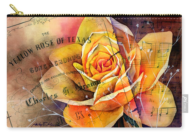 Rose Carry-all Pouch featuring the painting Yellow Rose of Texas by Hailey E Herrera