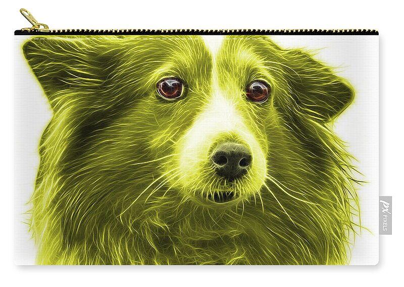 Sheltie Zip Pouch featuring the mixed media Yellow Shetland Sheepdog Dog Art 9973 - WB by James Ahn