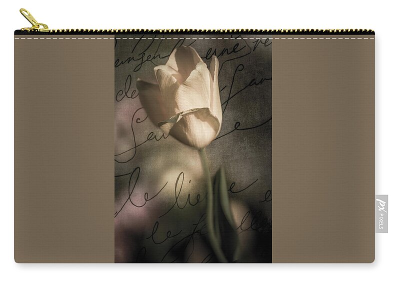 Blur Zip Pouch featuring the photograph Yellow Tulip Love Letter Muted by Michael Arend