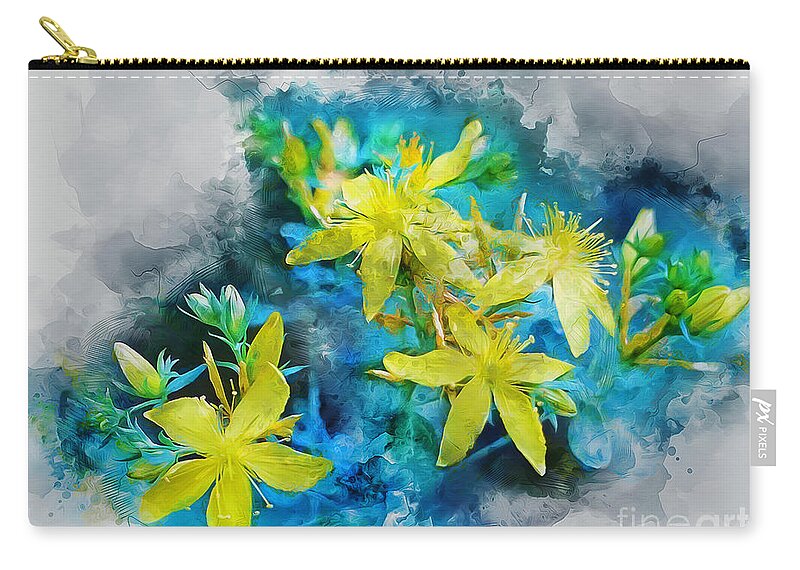 Yellow Zip Pouch featuring the mixed media Yellow Wildflower by Ian Mitchell