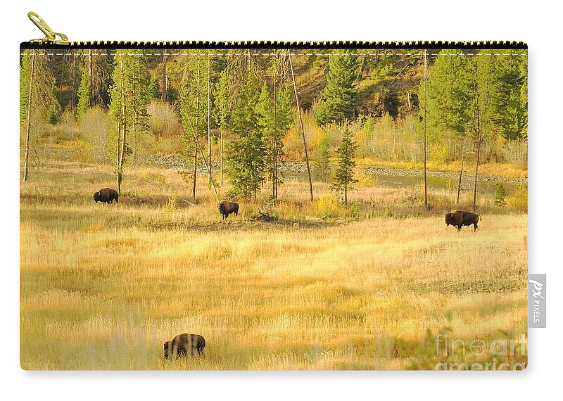 Yellowstone National Park Zip Pouch featuring the photograph Yellowstone Bison by Merle Grenz