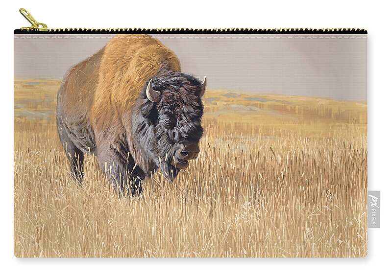 Bison Zip Pouch featuring the digital art Yellowstone King by Aaron Blaise